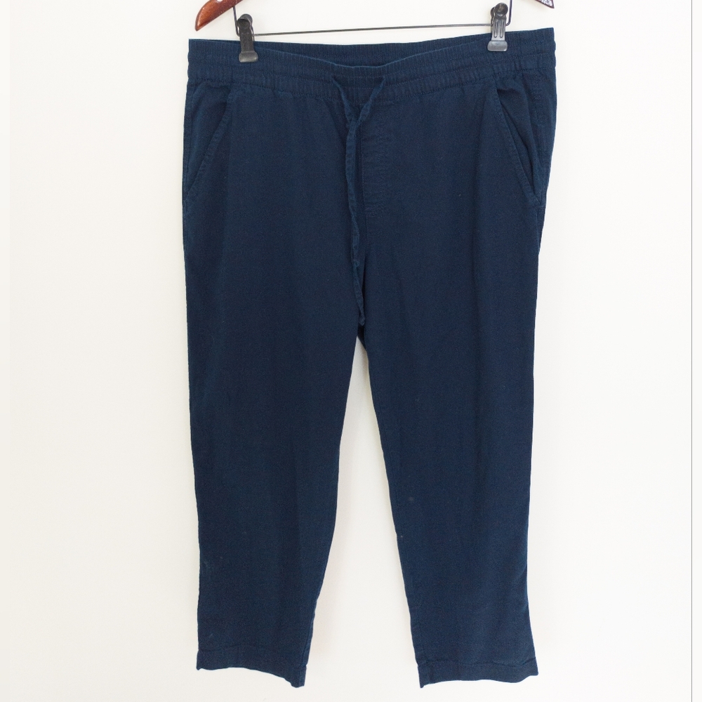 GAP Easy Pant Large True Indigo Navy Blue Linen Look Drawstring Pull On Pant L